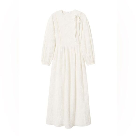 Mango Textured Crinkled Dress Cotton New - Picture 4 of 7